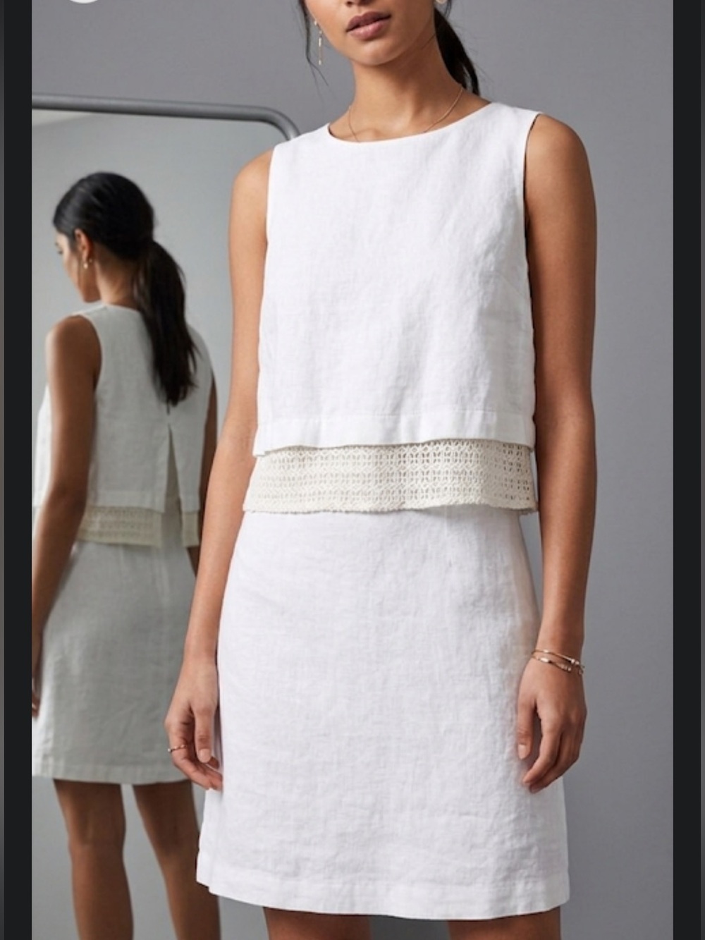 NEXT White Linen Lace Accent Dress Size 12